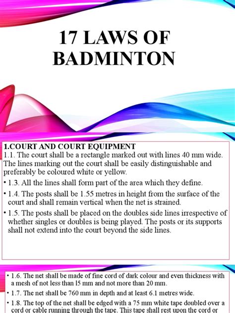 The Laws of Badminton .
